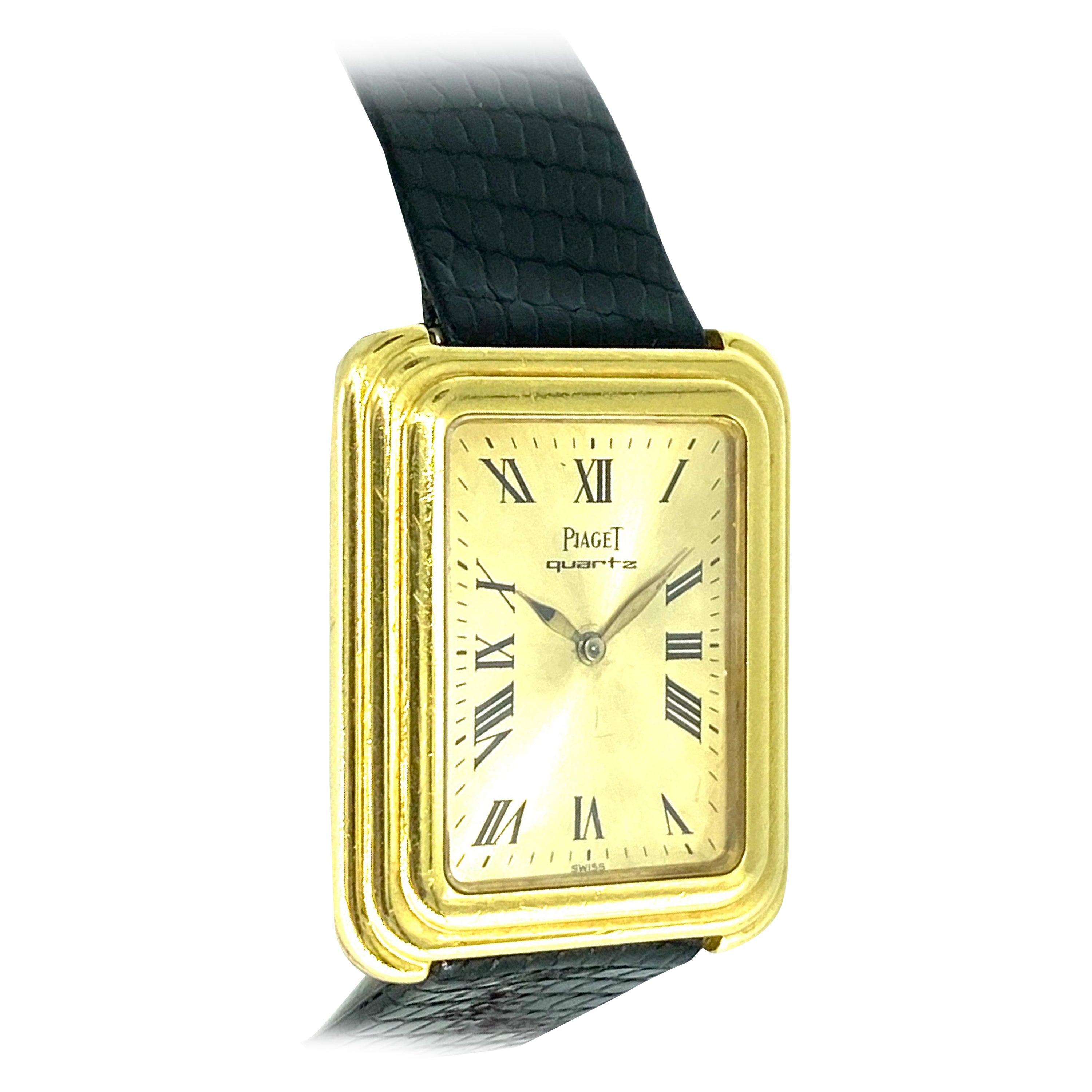 Orologio Piaget con cassa a gradini in oro massiccio 18 carati, anni '80 circa