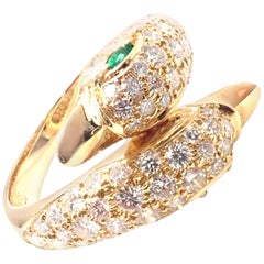 Piaget Swan Bypass Diamond Emerald Yellow Gold Band Ring