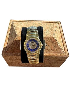 Piaget Tanagra Diamond Blue Dial Diamond Bezel Yellow Gold Watch 17041 M 401D