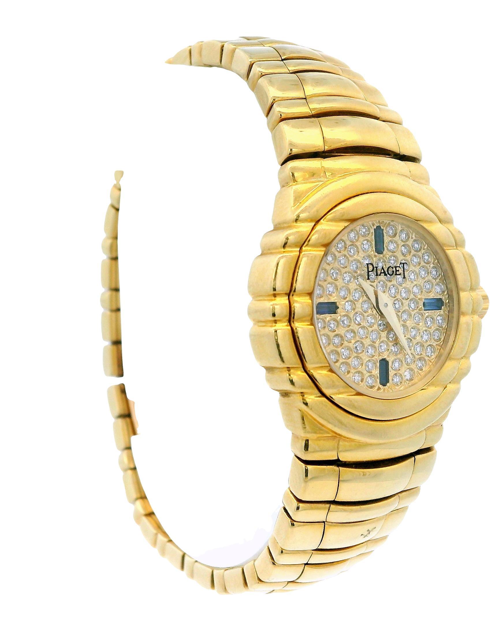 Piaget Tanagra GOA15262 18K Yellow Gold Pave Dial & Sapphire Ladies Watch In Good Condition For Sale In Great Neck Plaza, NY