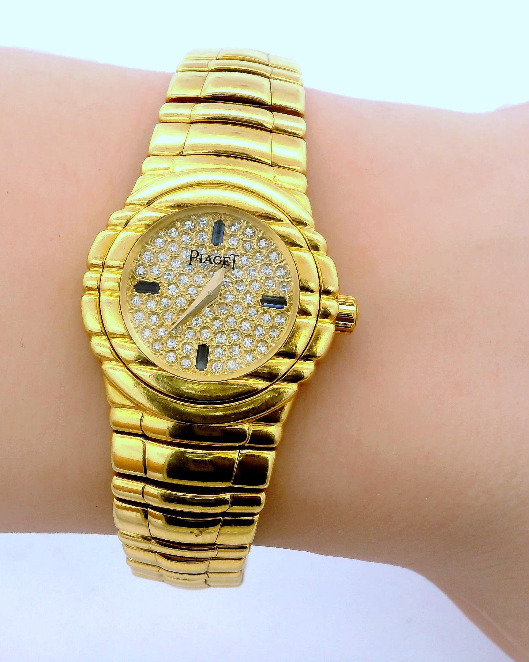 Piaget Tanagra GOA15262 18K Yellow Gold Pave Dial & Sapphire Ladies Watch For Sale 3