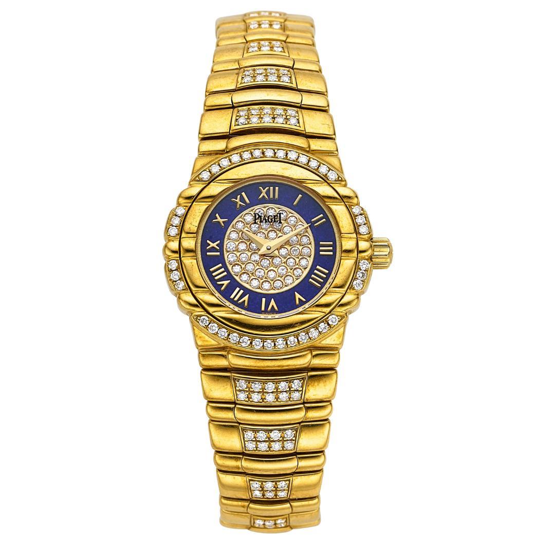 Piaget Tanagra Lapis Lazuli Diamond 18K Gold Bracelet Vintage Watch Full Set For Sale 4