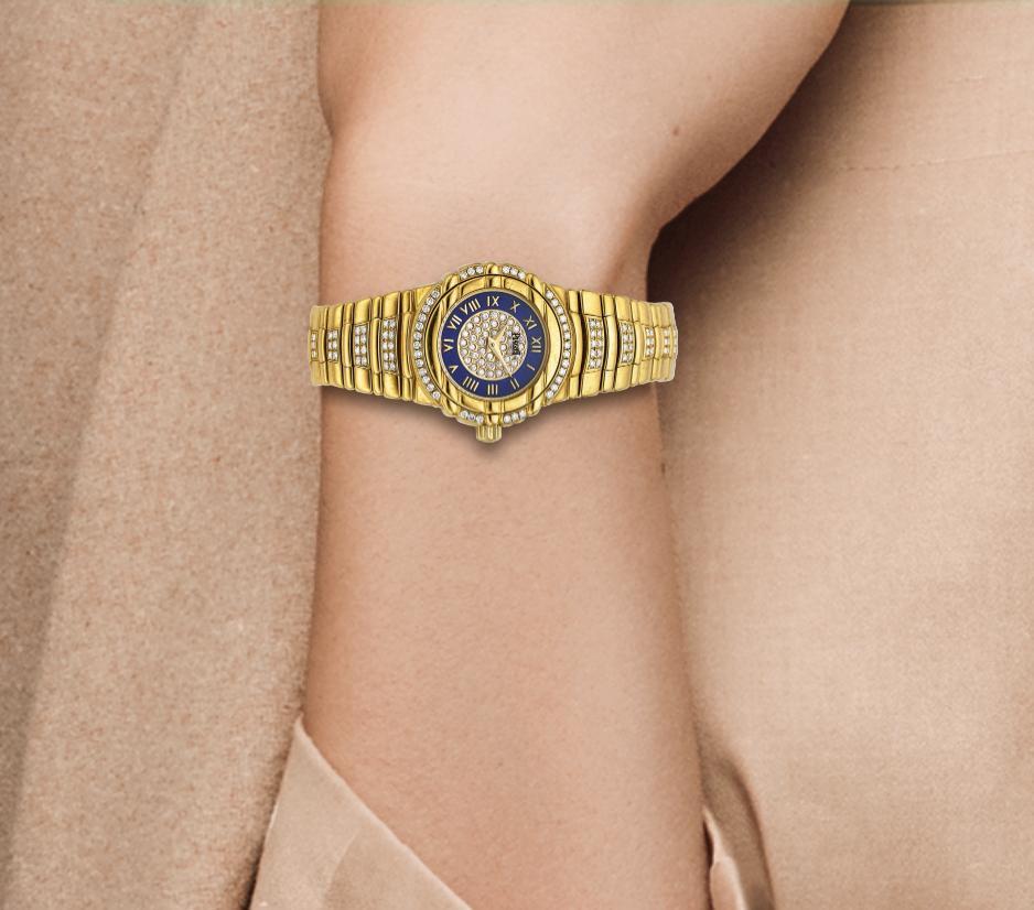 Art Deco Piaget Tanagra Lapis Lazuli Diamond 18K Gold Bracelet Vintage Watch Full Set For Sale