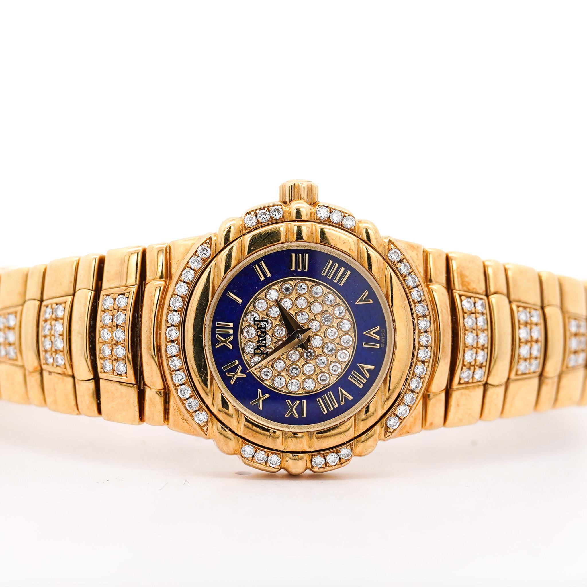 Piaget Tanagra Lapis Lazuli Diamond 18K Gold Bracelet Vintage Watch Full Set In Good Condition For Sale In Miami, FL