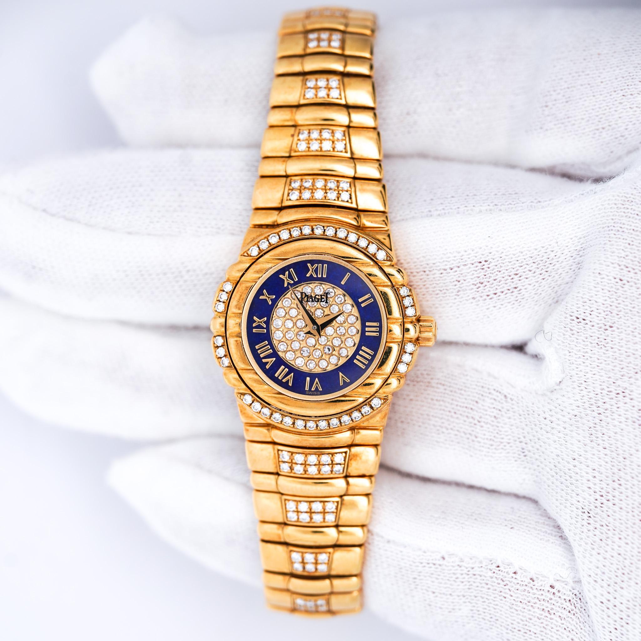 Piaget Tanagra Lapis Lazuli Diamond 18K Gold Bracelet Vintage Watch Full Set For Sale 1