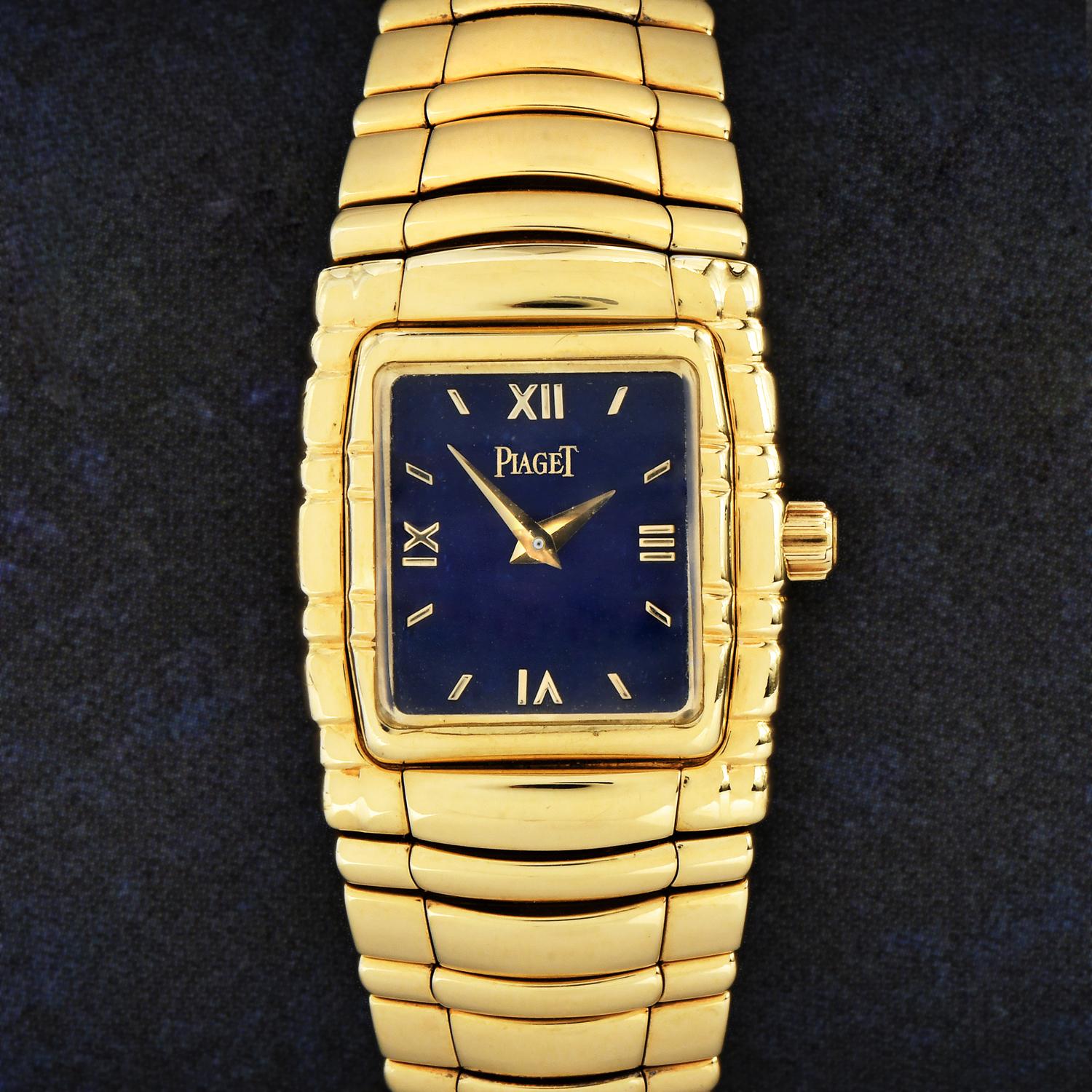 Piaget Tanagra Ref 16051 M 401 D 18k Ladies Lapis Dial Gold Watch In Excellent Condition For Sale In Miami, FL