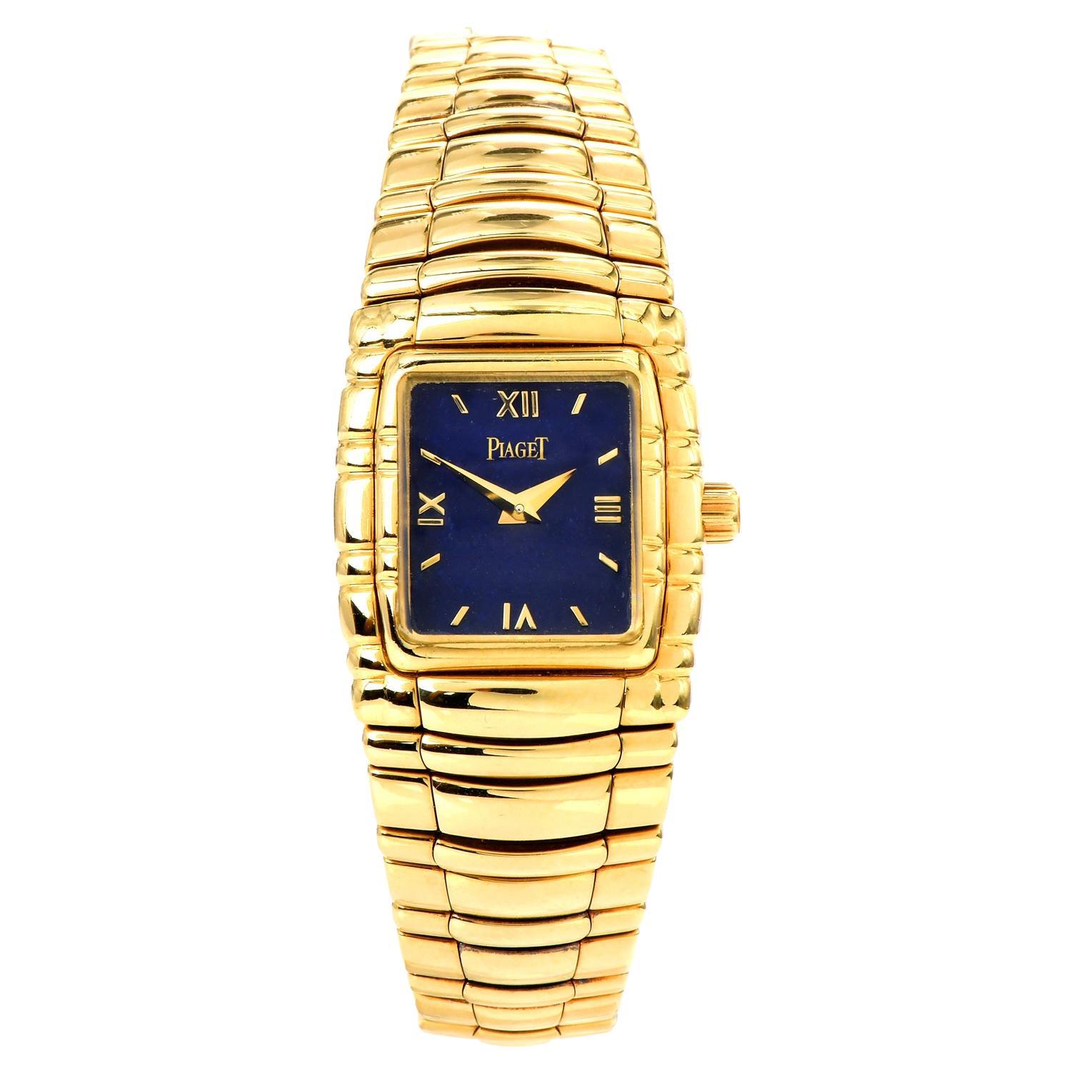 Piaget Tanagra Ref 16051 M 401 D 18k Ladies Lapis Dial Gold Watch For Sale