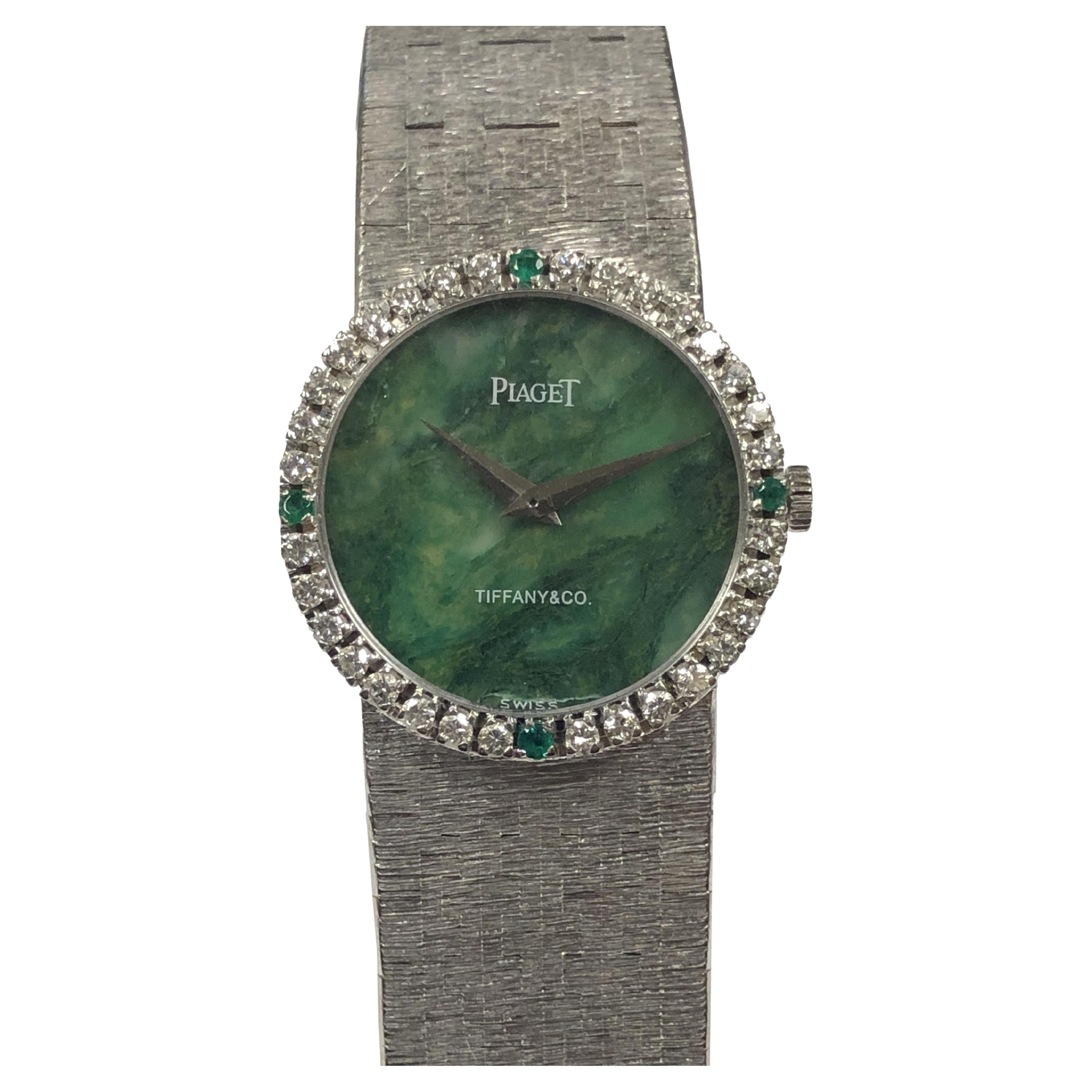 Piaget Tiffany & Co. White Gold Diamond Jadeit and Emerald Ladies Bracelet Watch