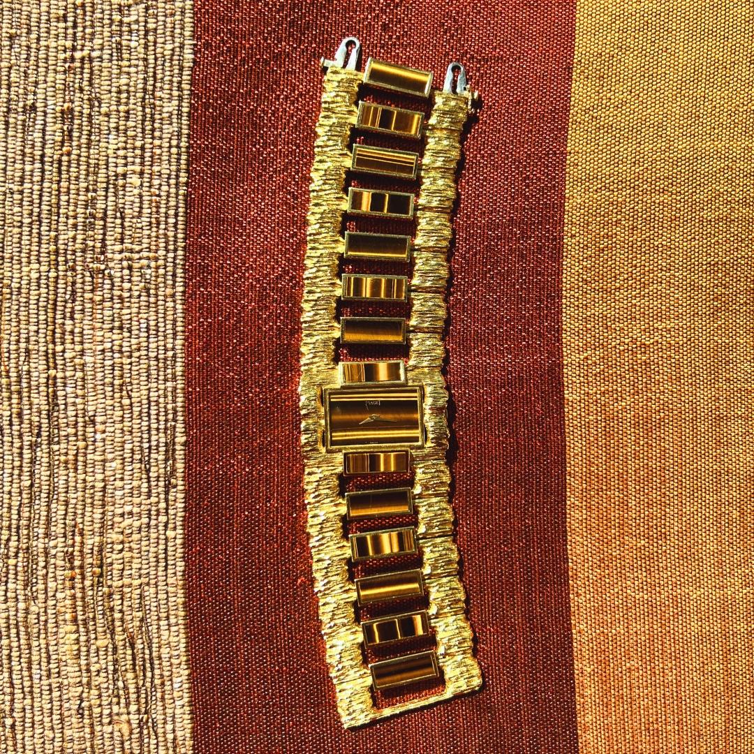 Square Cut Piaget Tiger's Eye and 18K Gold Wide Bracelet, c. 1970