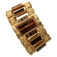 Piaget Tiger's Eye and 18K Gold Wide Bracelet, c. 1970