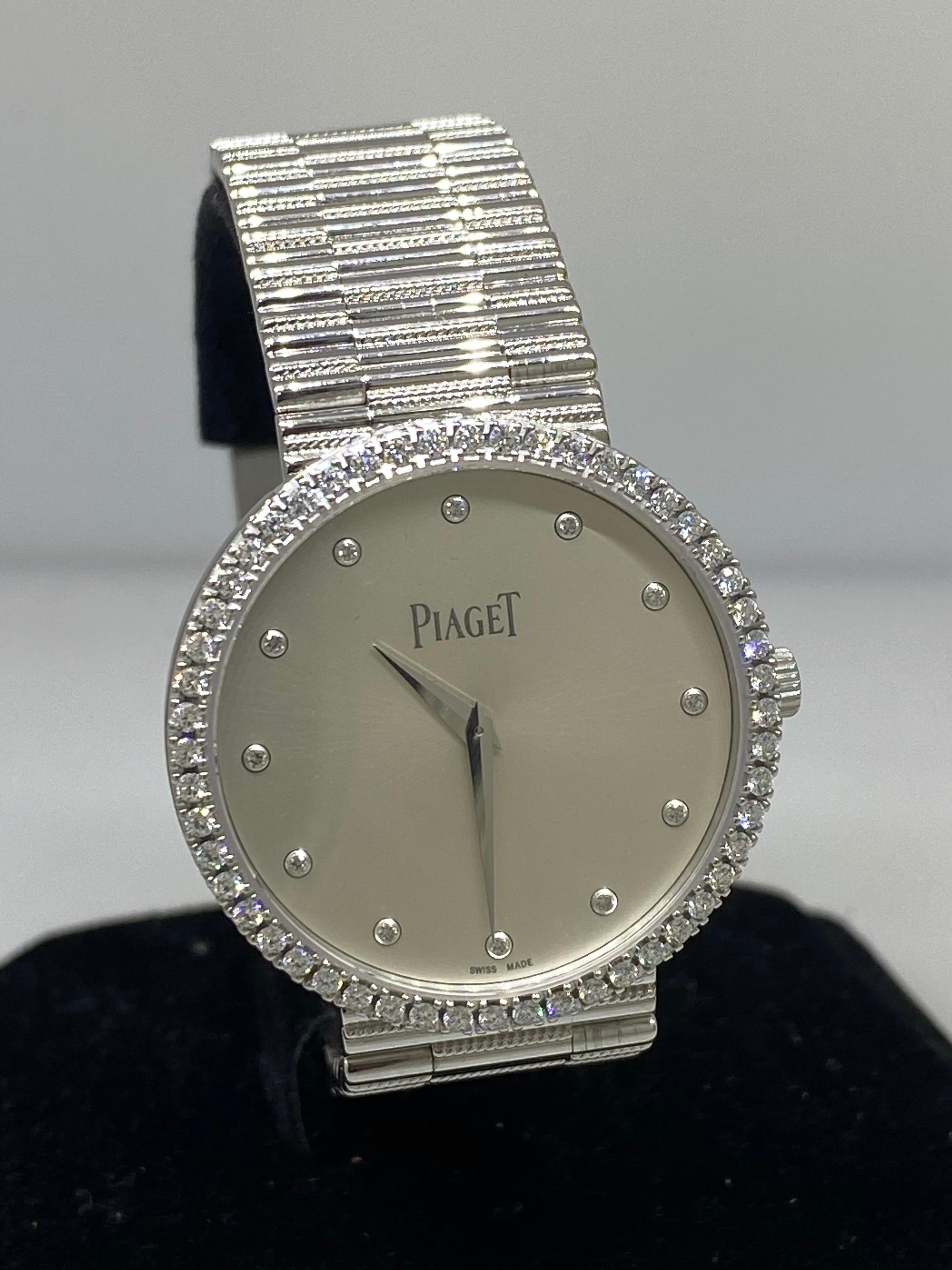 Women's Piaget Traditional 18 Karat Gold and Diamond Silver Dial Ladies Watch G0A37045 For Sale