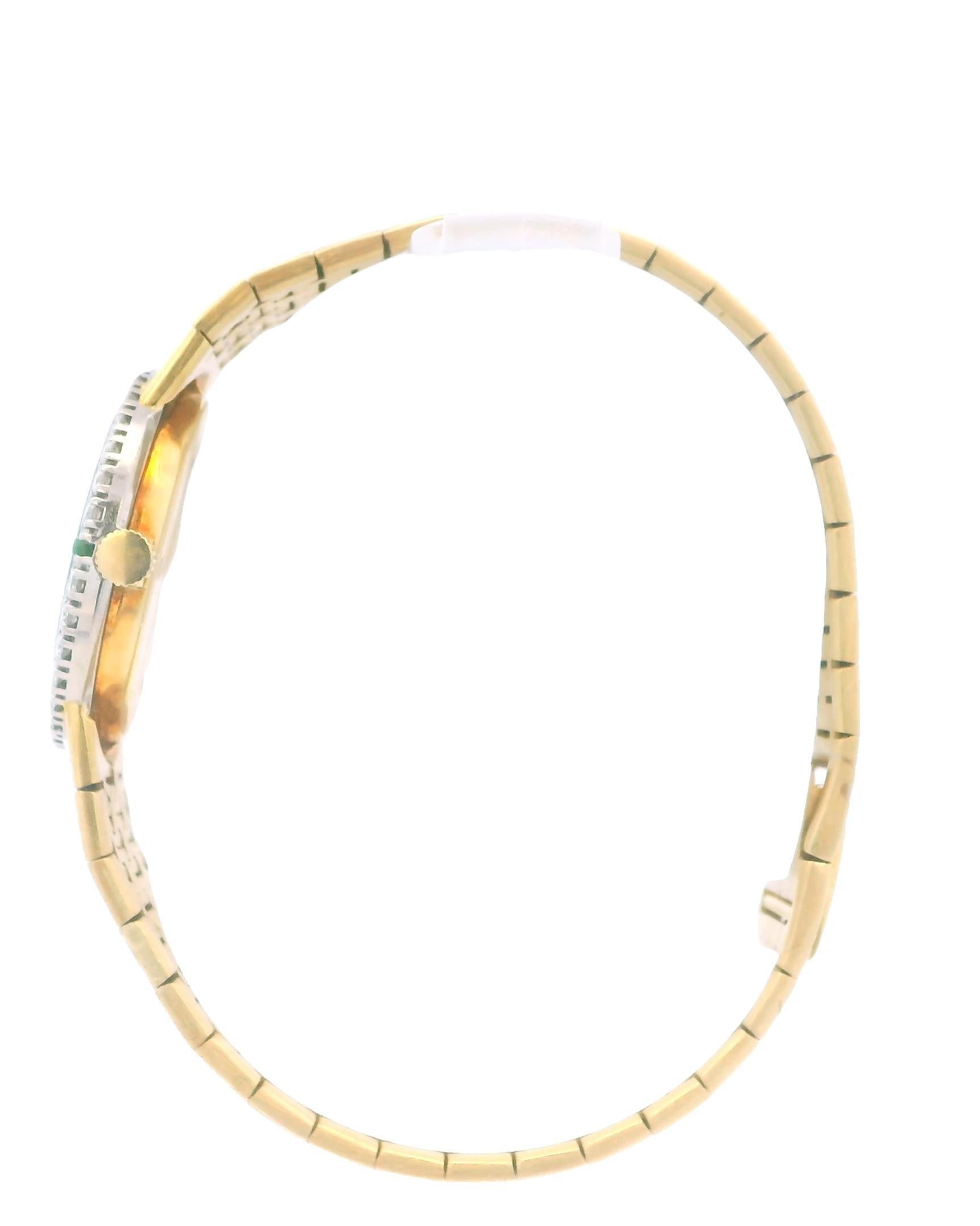 This exquisite Piaget ladies' watch features a stunning 18K yellow gold construction, elegantly crafted on a luxurious mesh bracelet. The centerpiece is a striking turquoise dial, beautifully complemented by a bezel adorned with jade and diamonds,