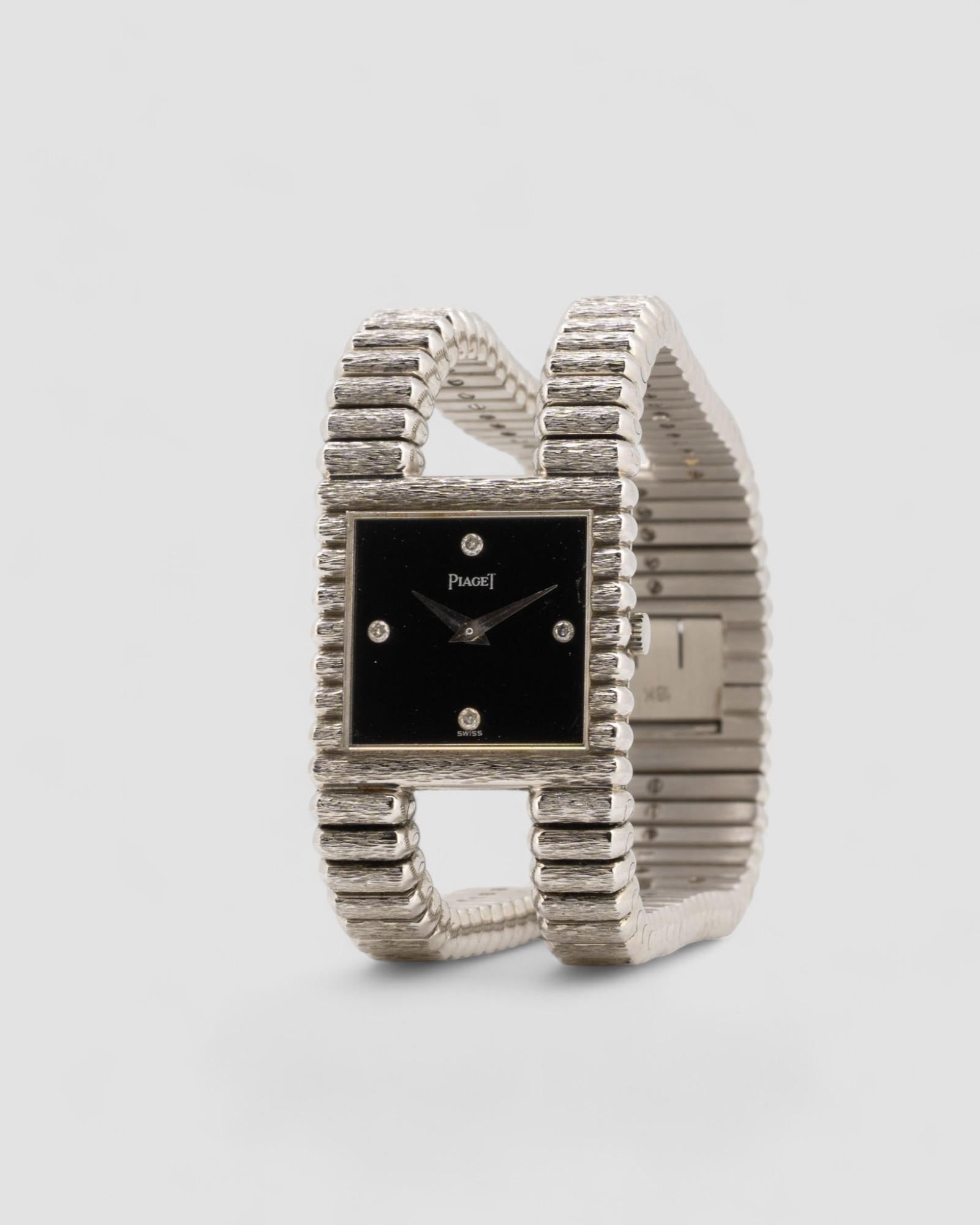 Piaget Vampire Emperador 9131 Onice Diamante Quadrante 18k WG Anni '70 in vendita 9