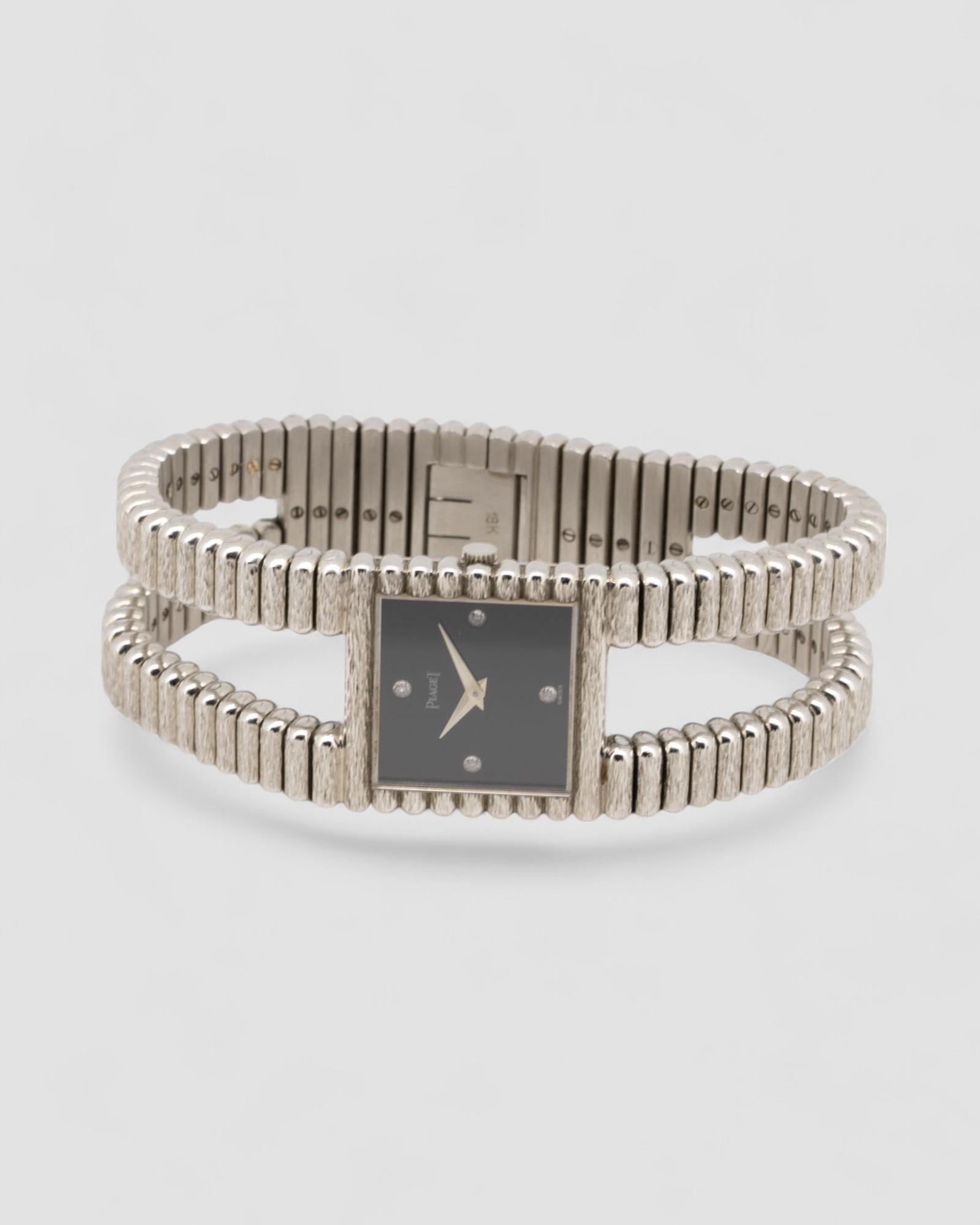 Piaget Vampire Emperador 9131 Onice Diamante Quadrante 18k WG Anni '70 in vendita 16