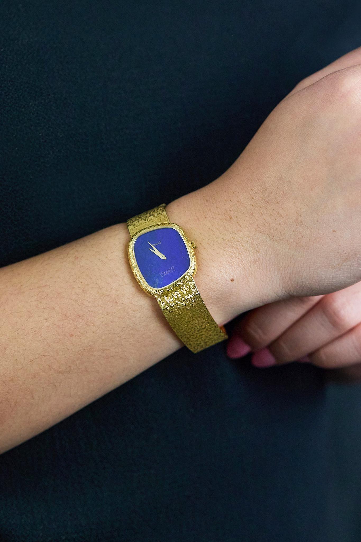 Women's Piaget Van Cleef & Arpels Asymmetrical Lapis Lazuli 18K Yellow Gold Watch For Sale