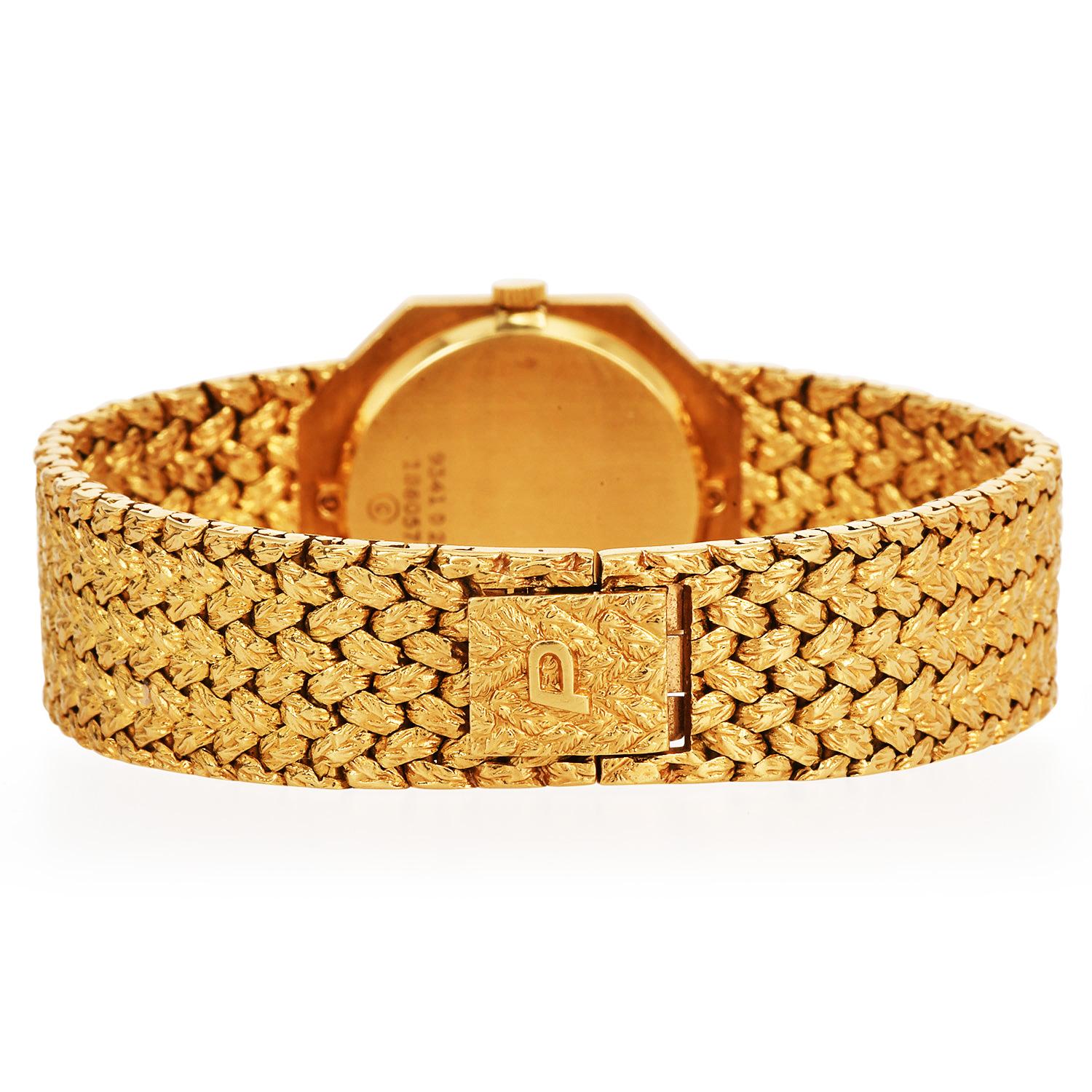 Piaget VCA 1970s  Tiger’s Eye Dial Octagon  18K Yellow Gold Watch In Excellent Condition For Sale In Miami, FL