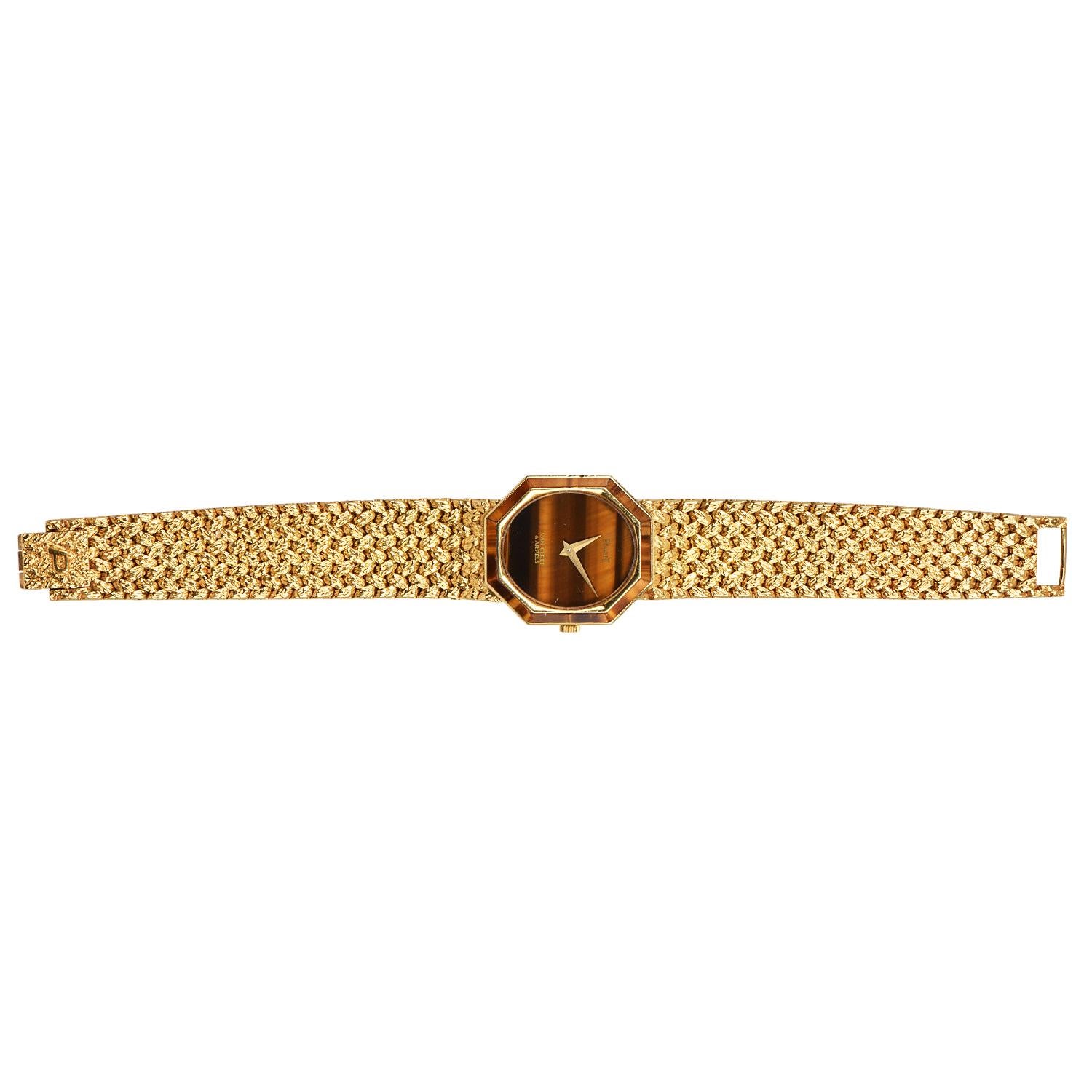 Piaget VCA 1970s  Tiger’s Eye Dial Octagon  18K Yellow Gold Watch For Sale 1