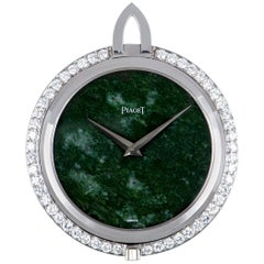 Piaget Very Rare Open Face Pocket Watch Vintage 18 Karat White Gold Jade Dial