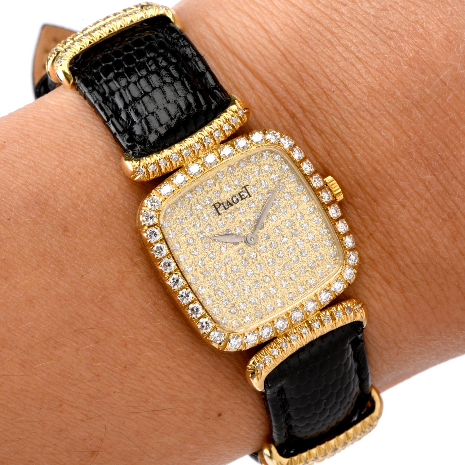 Piaget Vinatge Ladies Diamond Dial Bezel and Stapp Watch In Excellent Condition In Miami, FL