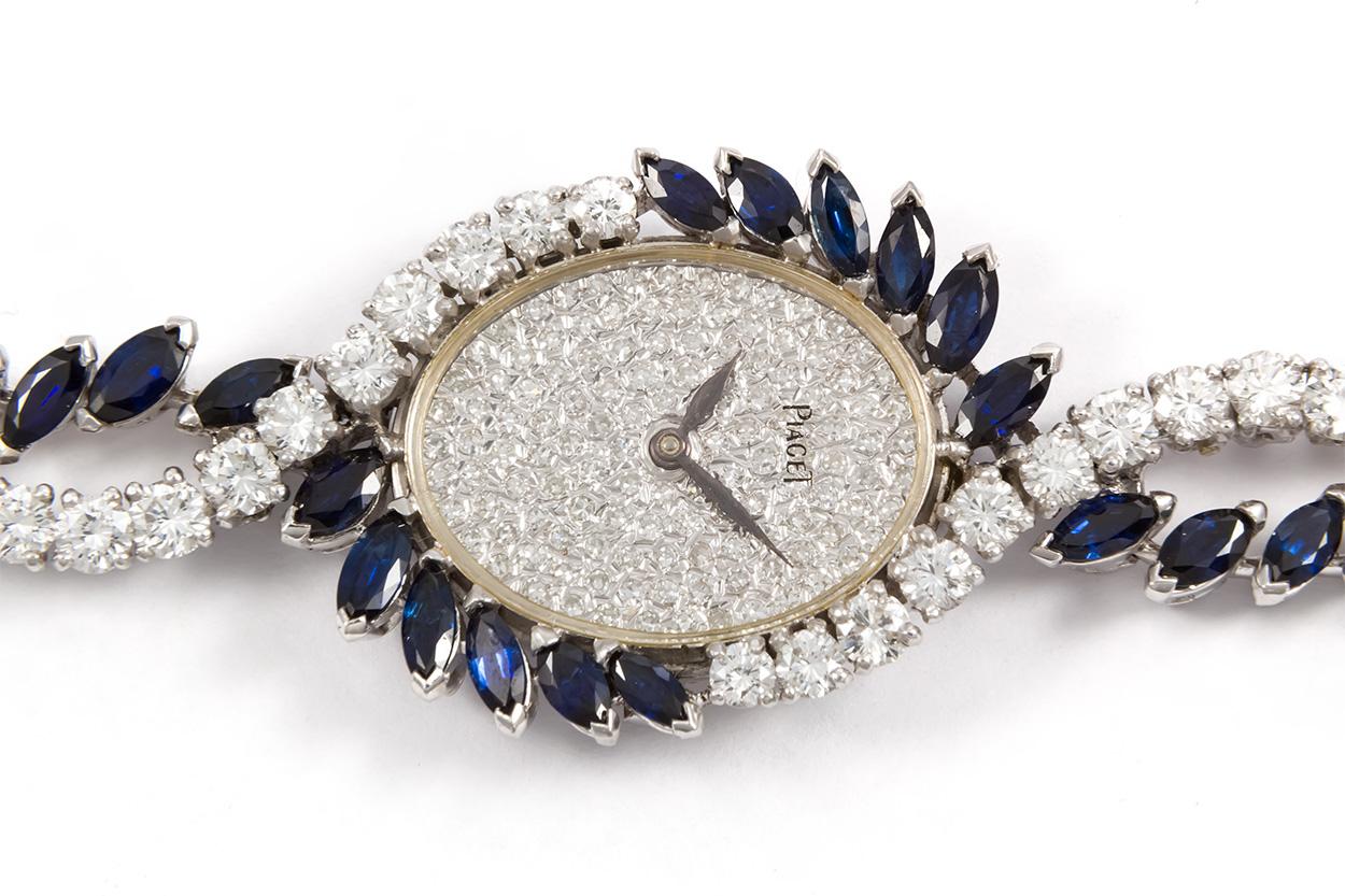 Piaget Vintage 1950s Platinum Diamond and Sapphire Ladies Watch In Excellent Condition In Tustin, CA