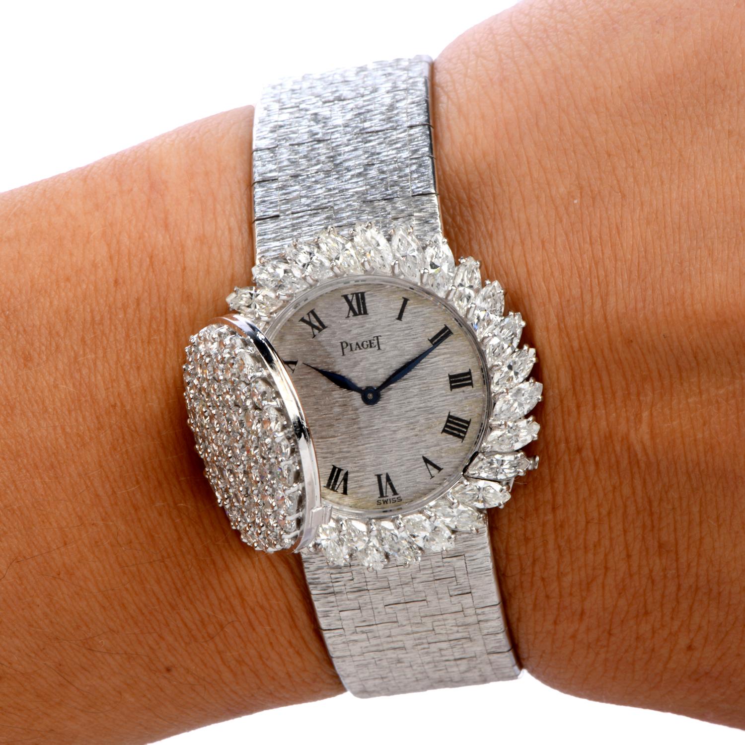 Women's Piaget Vintage 7.00 Carat Diamond 18 Karat White Gold Cover Ladies Watch
