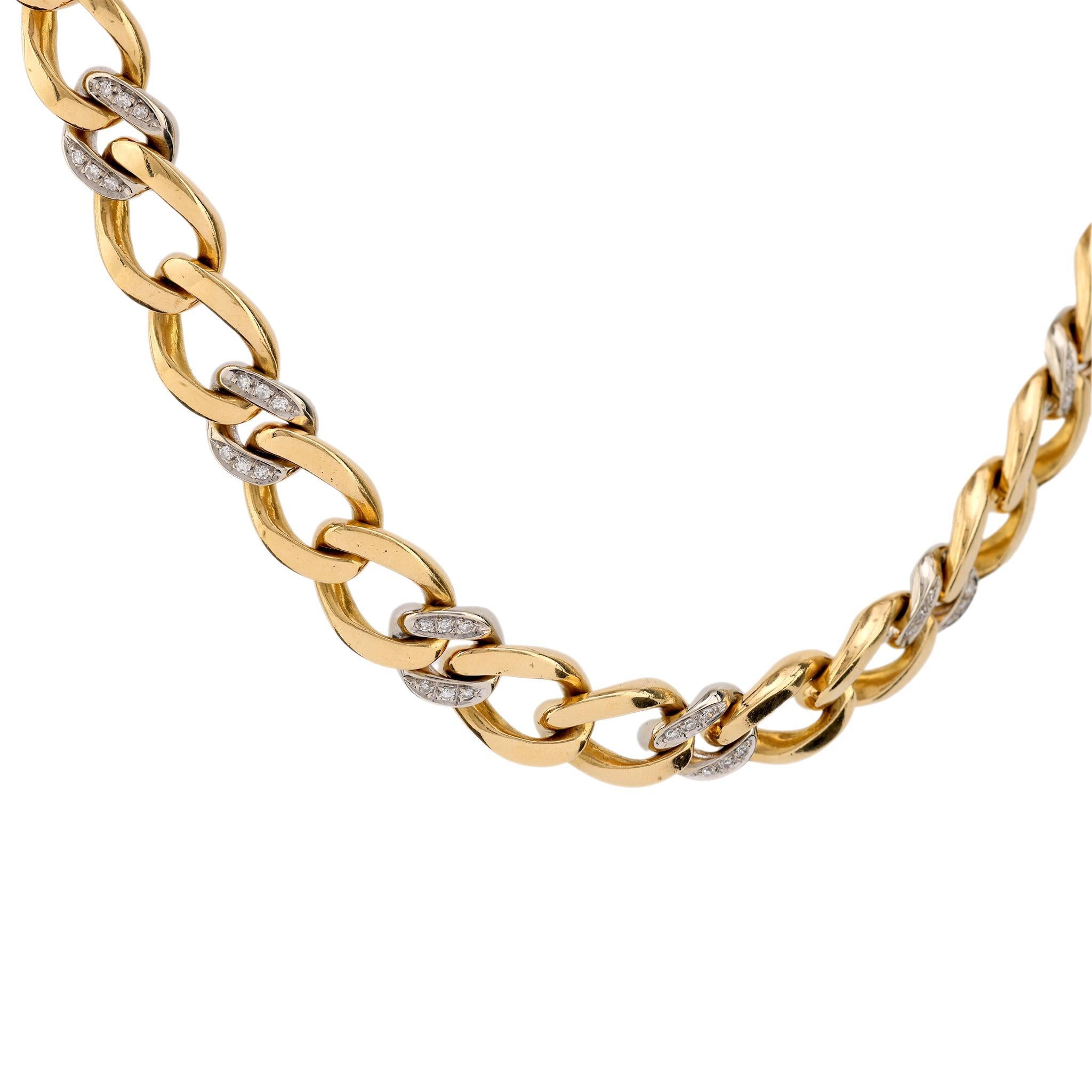 Modern Piaget Vintage Diamond 18K Yellow and White Gold Link Necklace