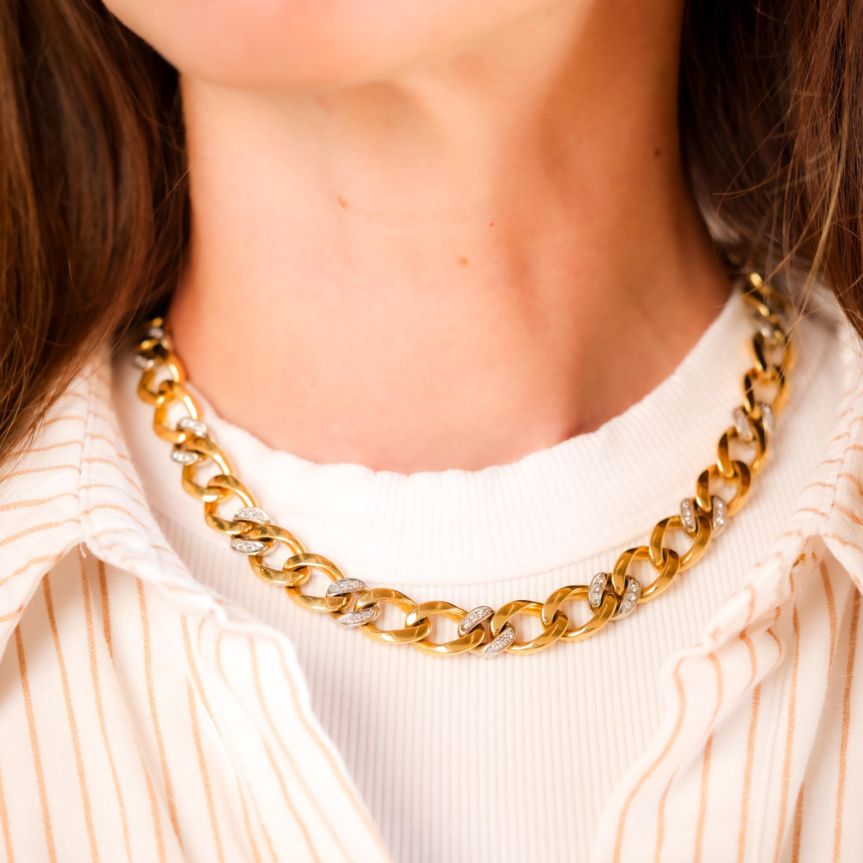 Single Cut Piaget Vintage Diamond 18K Yellow and White Gold Link Necklace