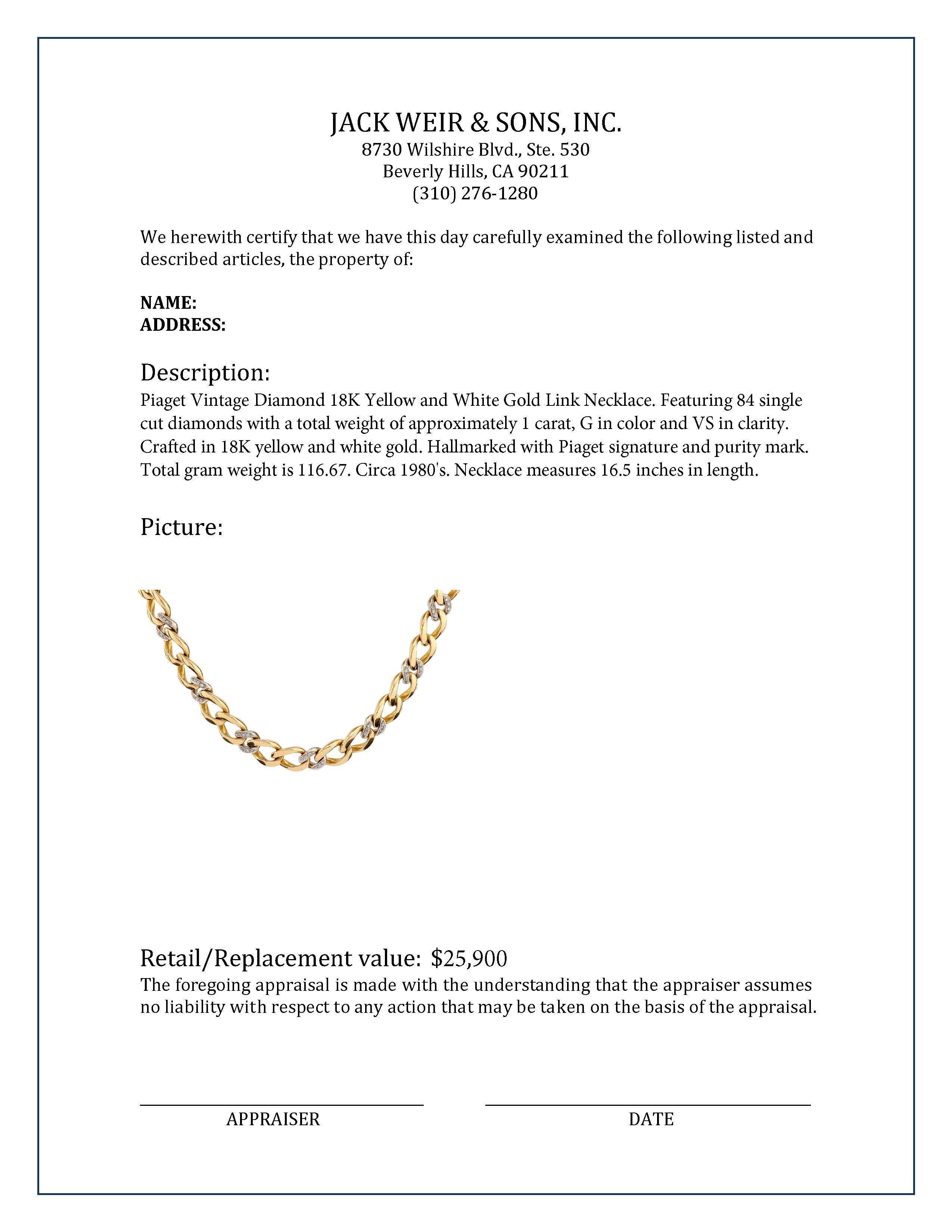 Piaget Vintage Diamond 18K Yellow and White Gold Link Necklace In Excellent Condition In Beverly Hills, CA