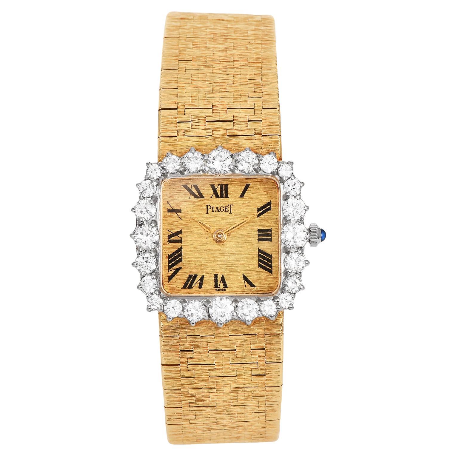 Piaget, montre-bracelet écorce vintage en or jaune 18 carats avec diamants en vente
