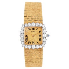 Piaget, montre-bracelet écorce vintage en or jaune 18 carats avec diamants
