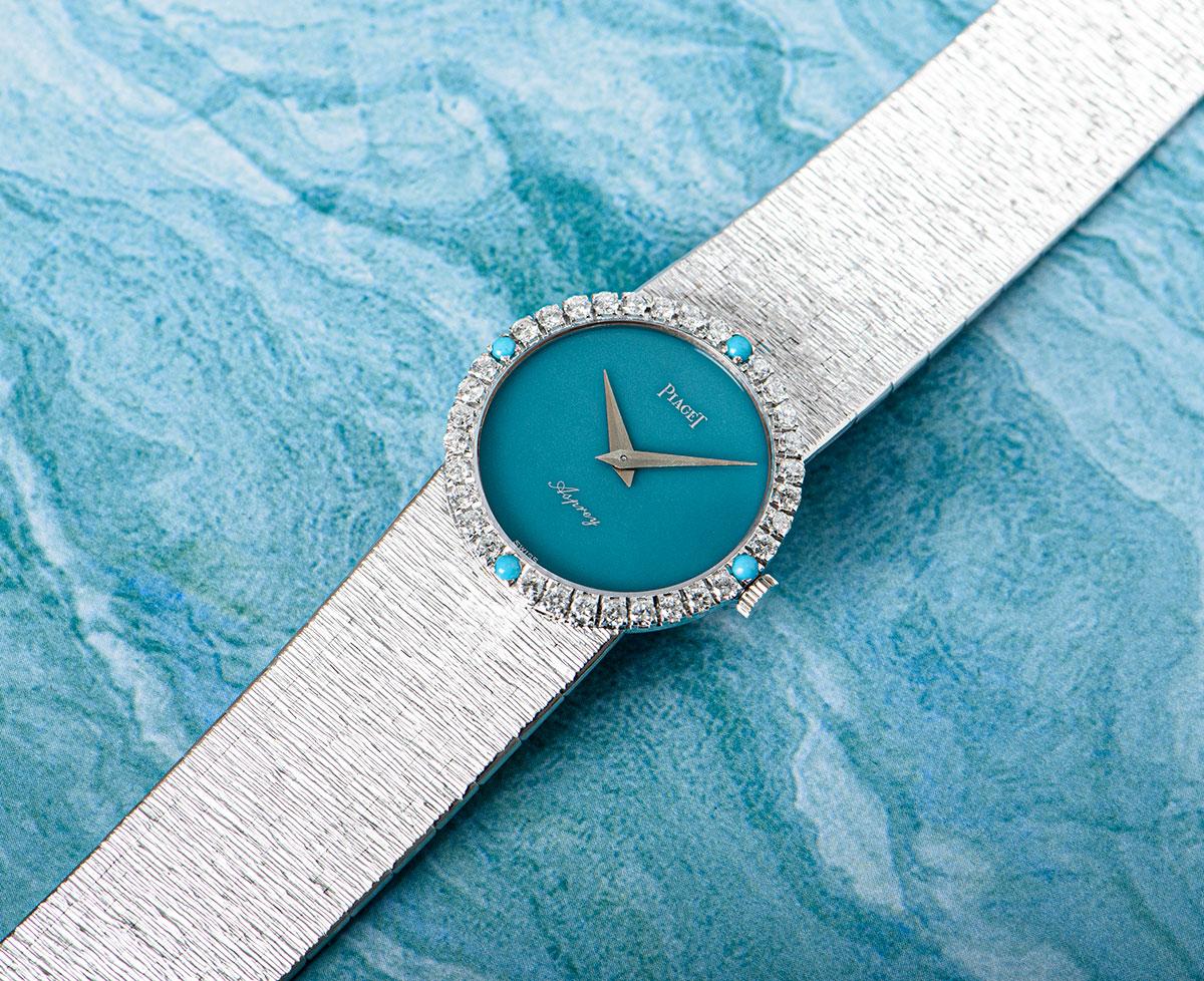 Piaget Vintage Double Name Asprey Turquoise Dial Diamond White Gold Wristwatch 2