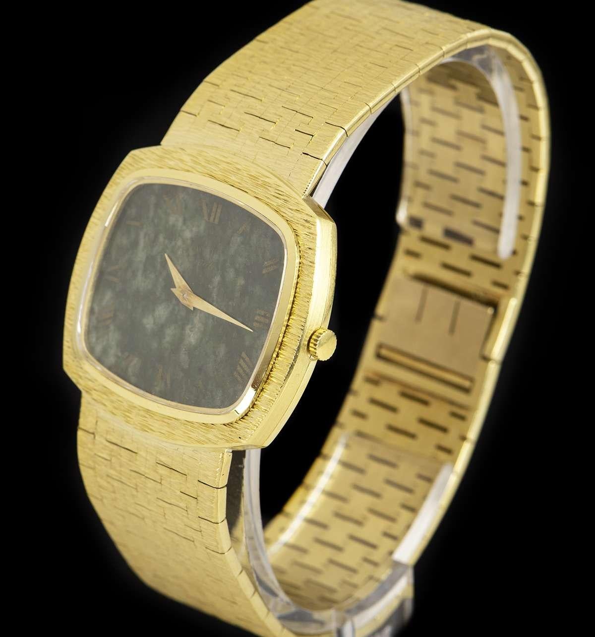 Piaget Vintage Gold Bark Finish Nephrite Jade Dial Automatic Wristwatch Piaget Vintage Gold Bark Finish Nephrite Jade Dial Automatic Wristwatch