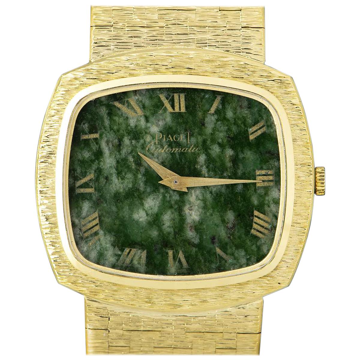 Piaget Vintage Gold Bark Finish Nephrite Jade Dial Automatic Wristwatch