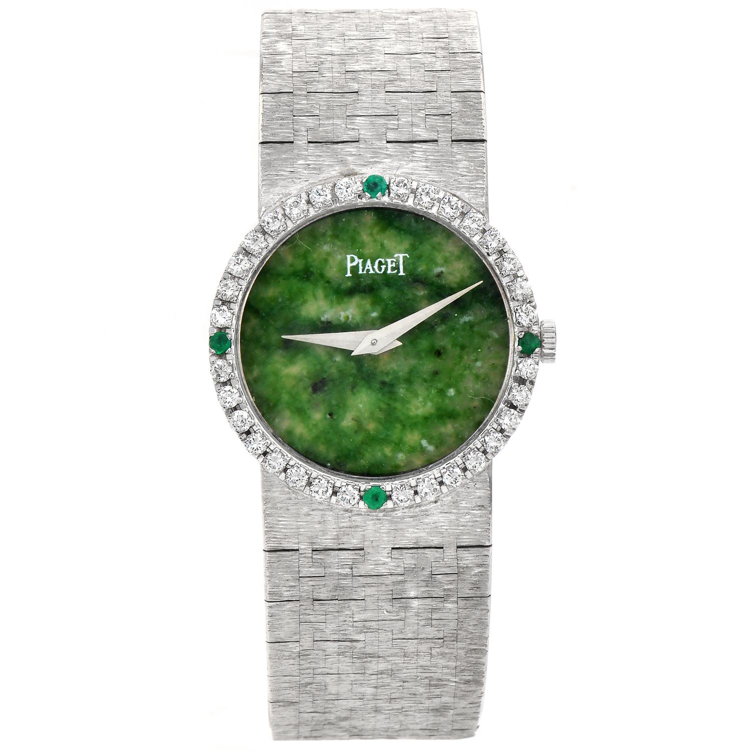 Piaget Vintage Damenuhr mit grünem Jade-Zifferblatt und Diamant in Gold (Rundschliff) im Angebot