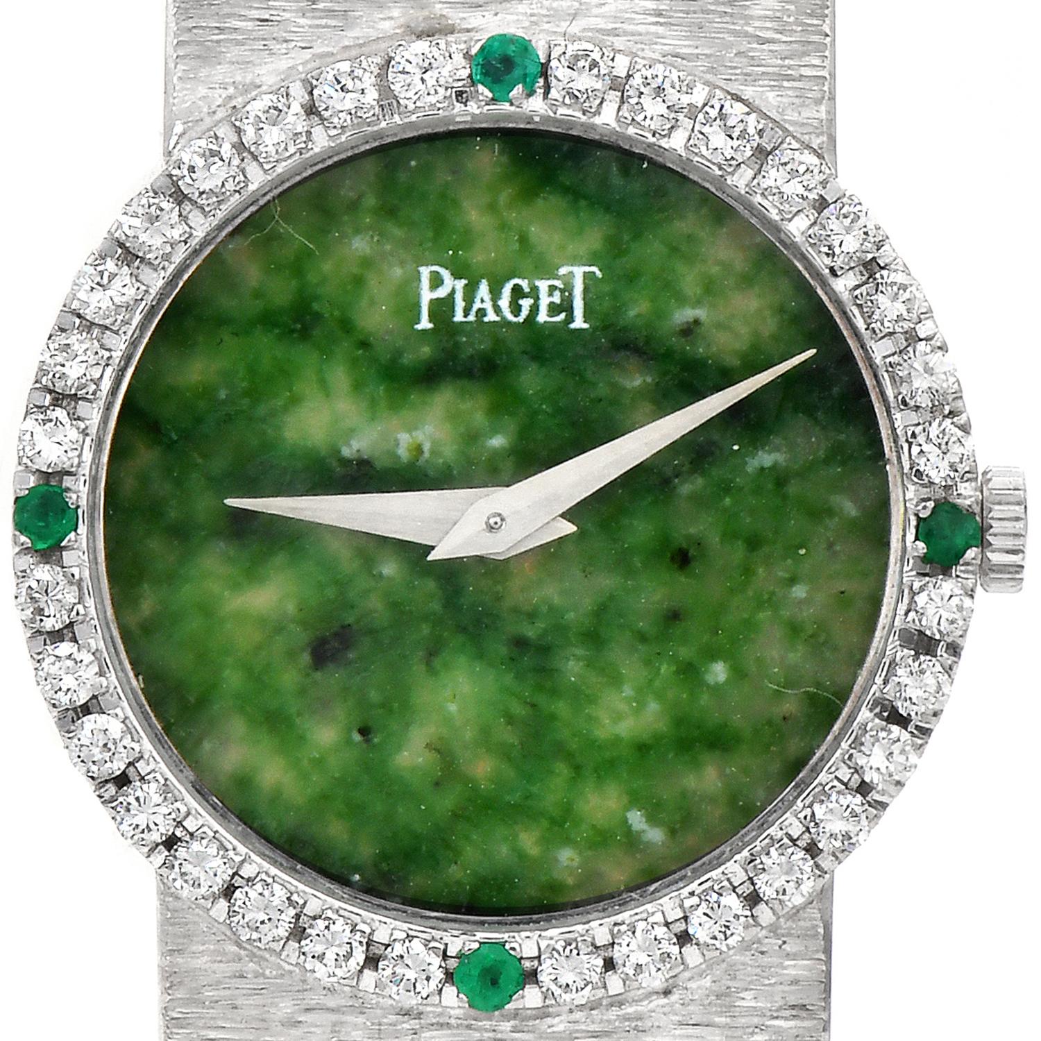 Piaget Vintage Damenuhr mit grünem Jade-Zifferblatt und Diamant in Gold im Zustand „Hervorragend“ im Angebot in Miami, FL