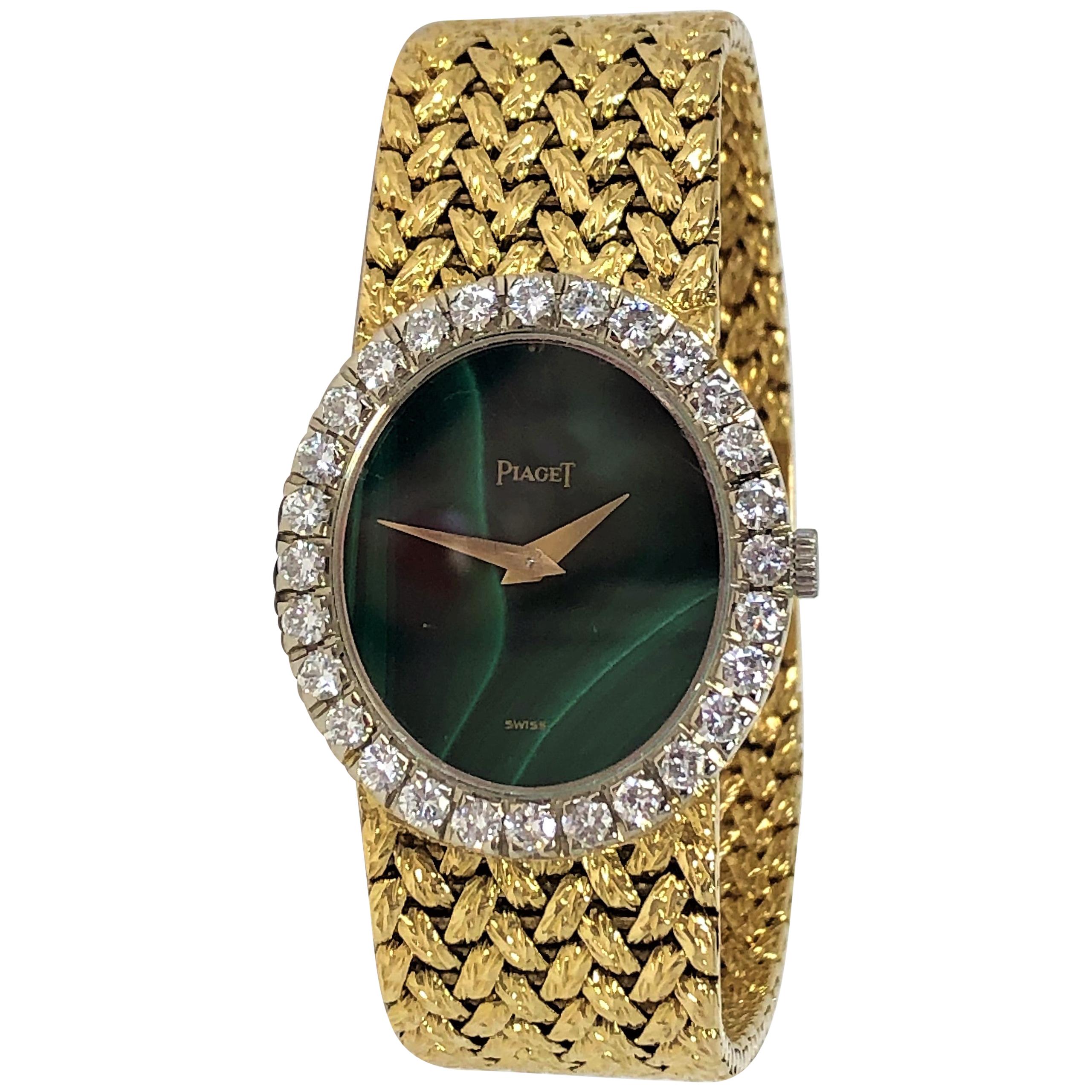 Piaget Vintage Green Malachite Dial Ladies Watch Retailed by Van Cleef & Arpels