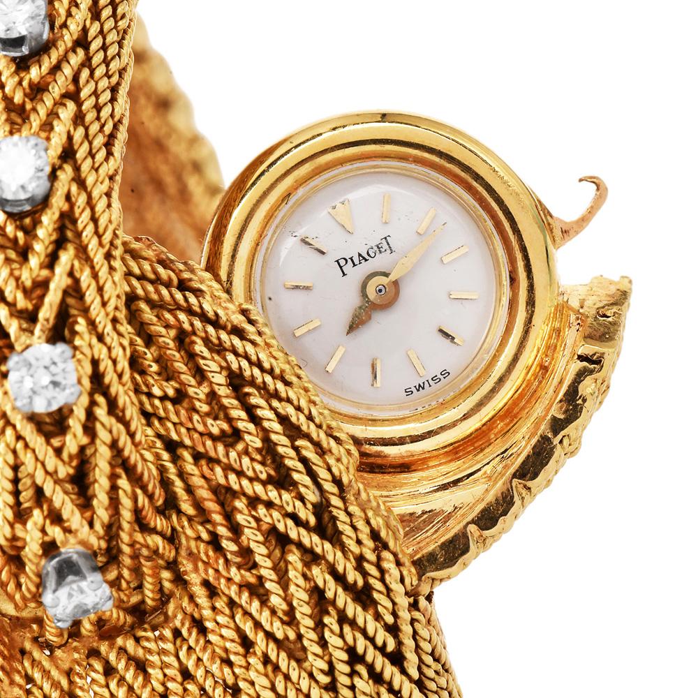 Round Cut Piaget Vintage Ladies Diamond 18K Yellow Gold Covered Mesh Watch For Sale