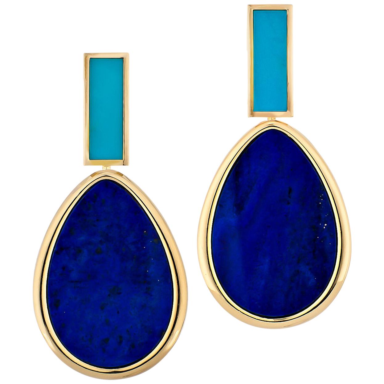 Piaget Vintage Lapis and Turquoise Gold Clip Drop Earrings