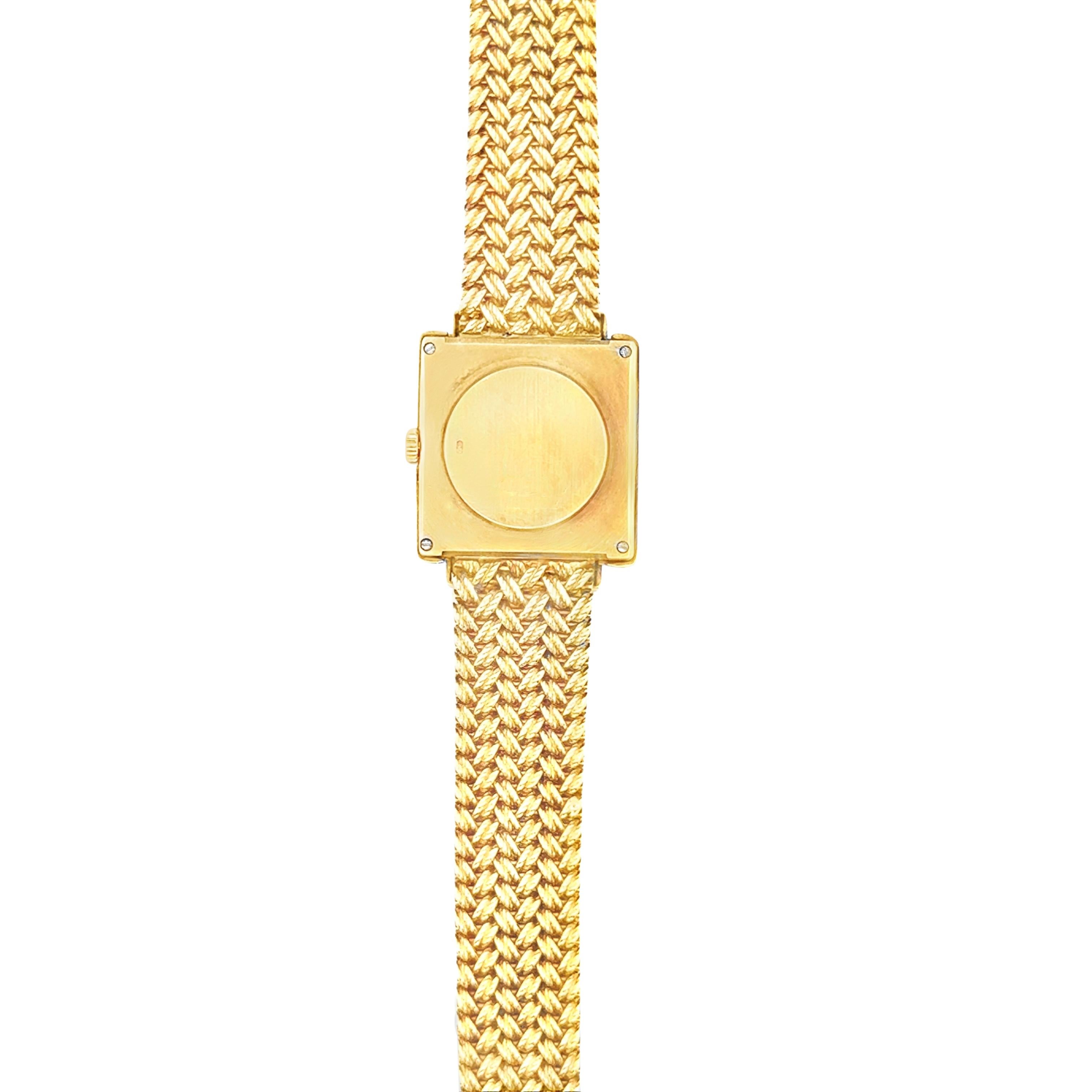 Mixed Cut Piaget Vintage Round Brilliant Cut Diamond & Emerald 18K Yellow Gold Watch For Sale