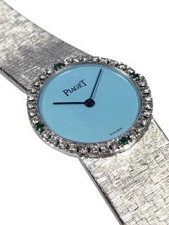 Piaget Vintage White Gold Turquoise Diamonds and Emeralds Wrist Watch