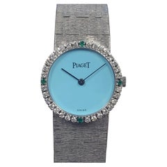 Piaget Vintage White Gold Turquoise Diamonds and Emeralds Wrist Watch