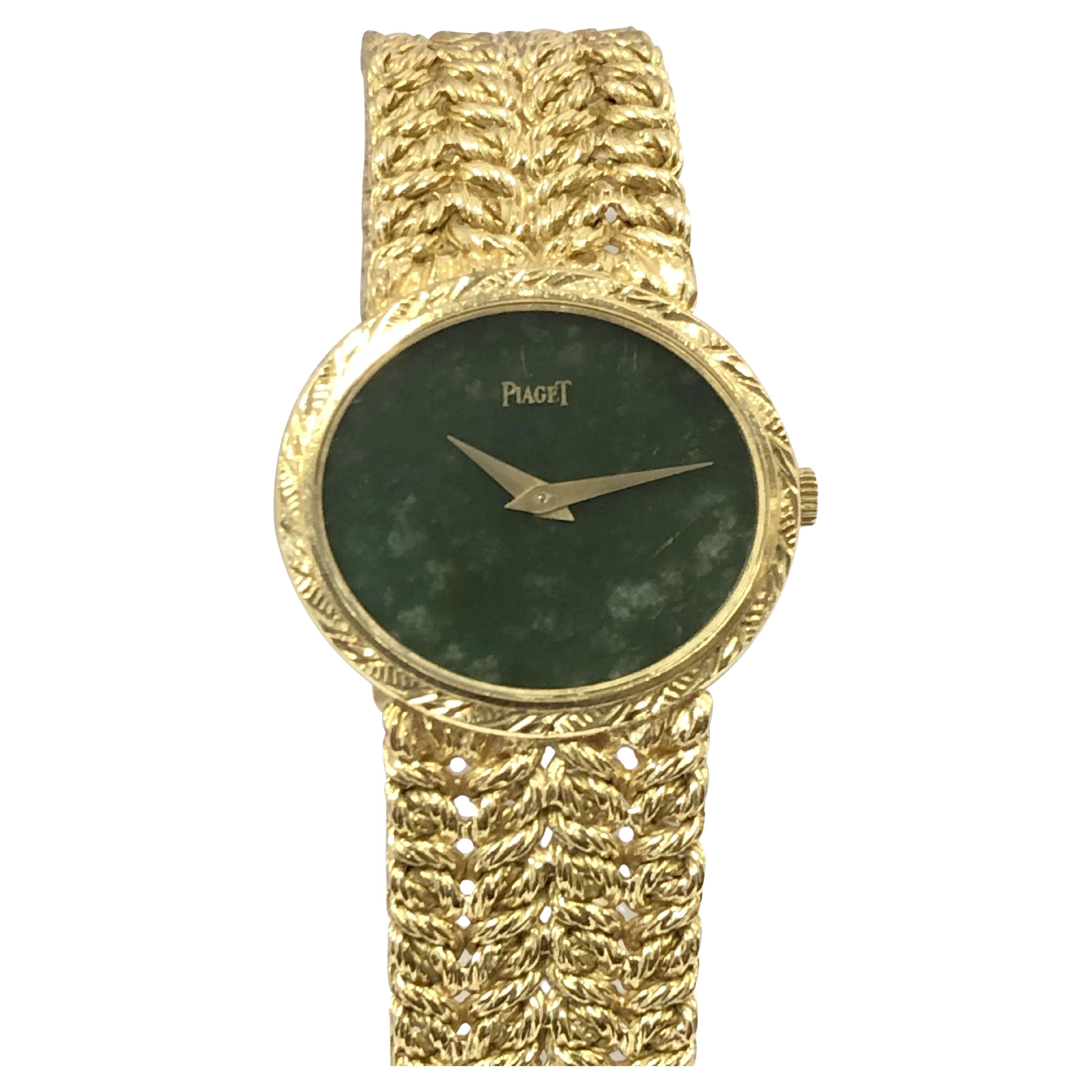 Piaget Vintage Yellow Gold and Nephrite Dial Ladies Mechanical Wrist Watch