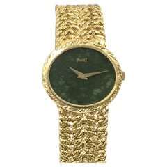 Piaget Montre-bracelet mécanique vintage pour femme en or jaune et cadran en néphrite avec cadran