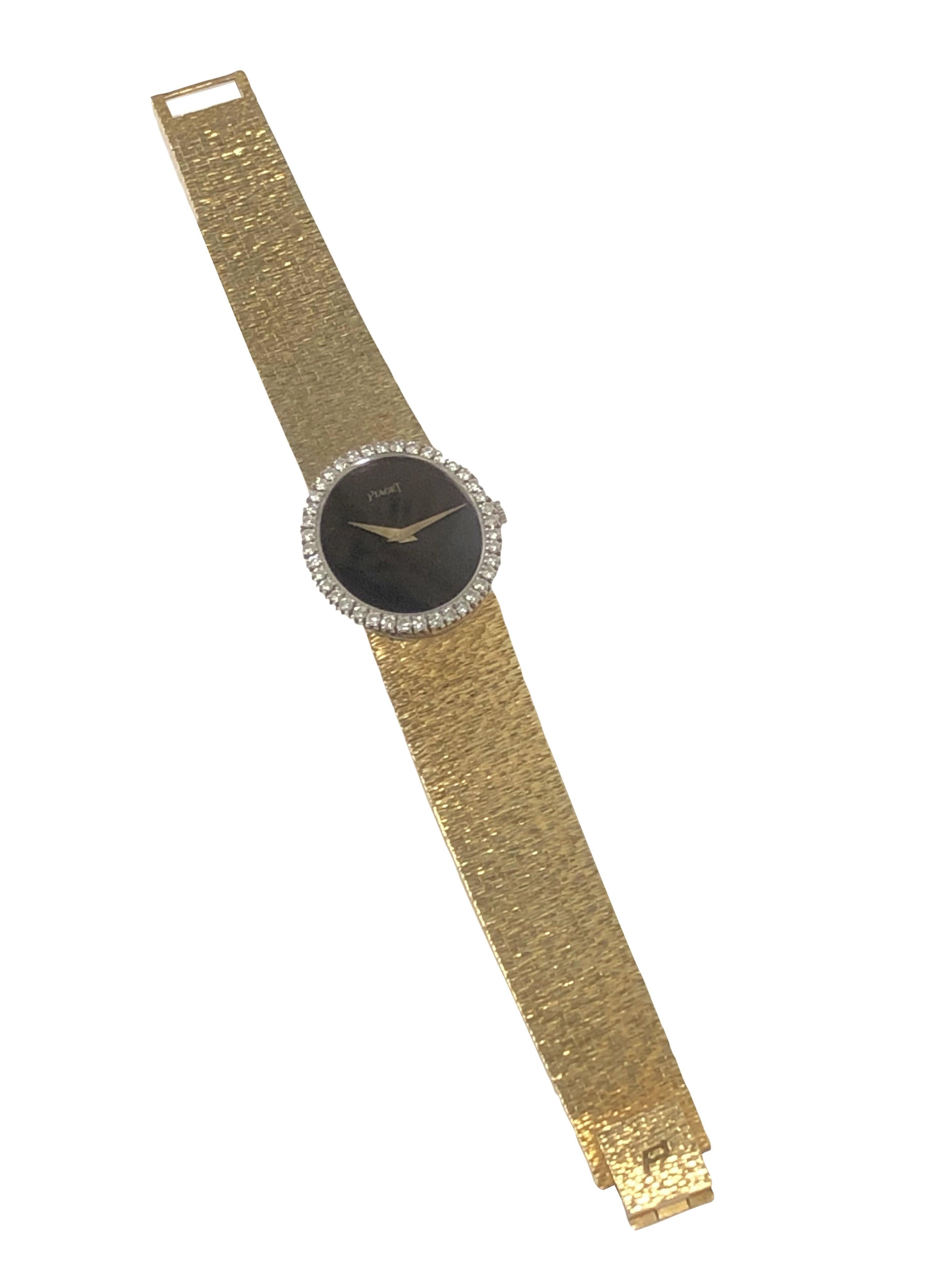 Women's Piaget Vintage Yellow Gold Diamonds and Onyx Dial Ladies Wrist Watch