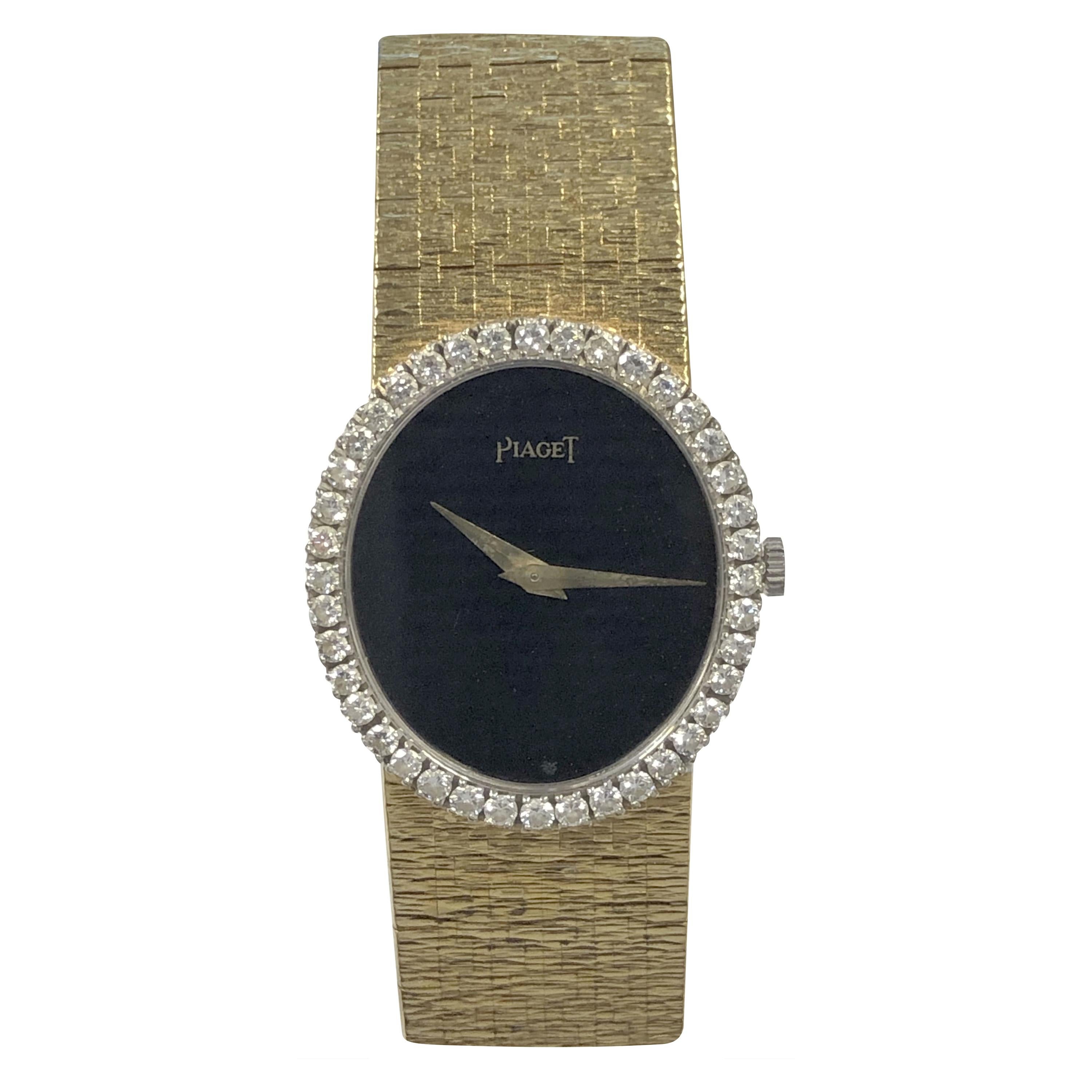 Piaget Vintage Yellow Gold Diamonds and Onyx Dial Ladies Wrist Watch