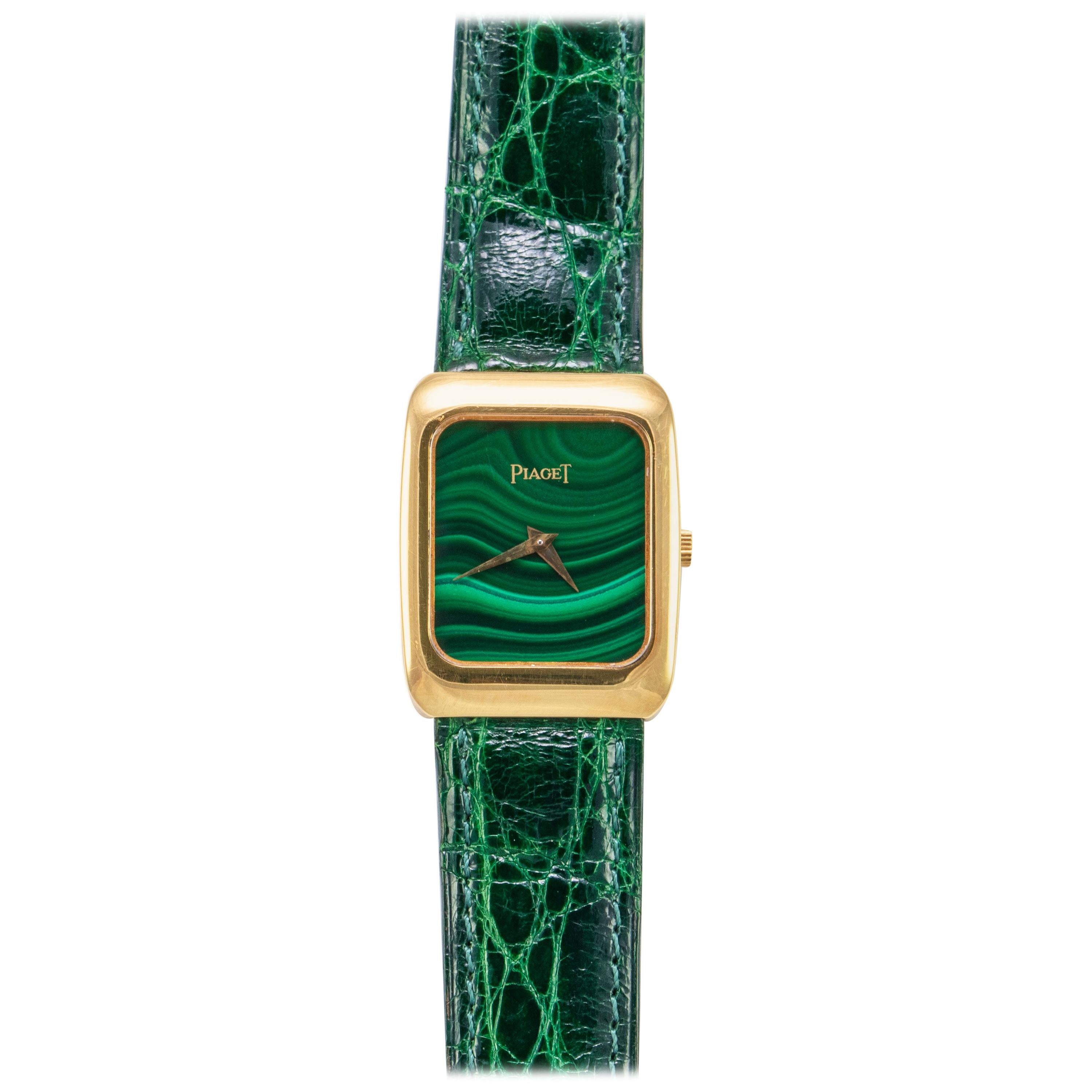 Piaget Vintage Yellow Gold Malachite Dial Quartz Wristwatch For Sale
