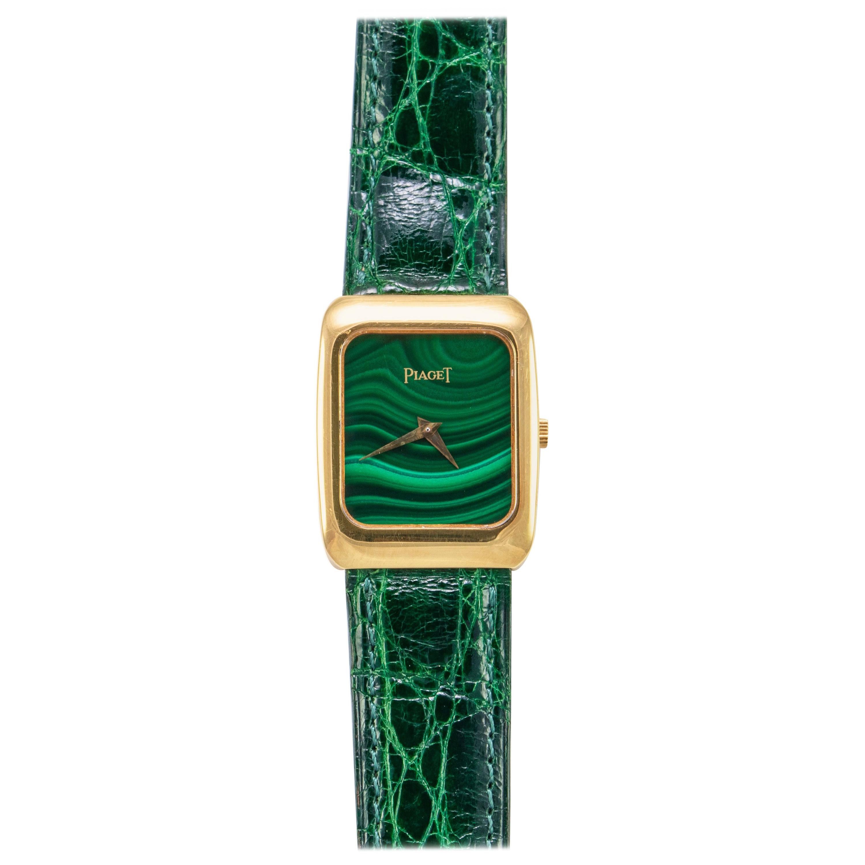 Piaget Vintage Yellow Gold Malachite Dial Quartz Wristwatch For Sale