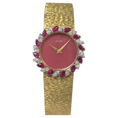 Piaget Vintage Yellow Gold Ruby Diamond and Rubelite Dial Wrist Watch