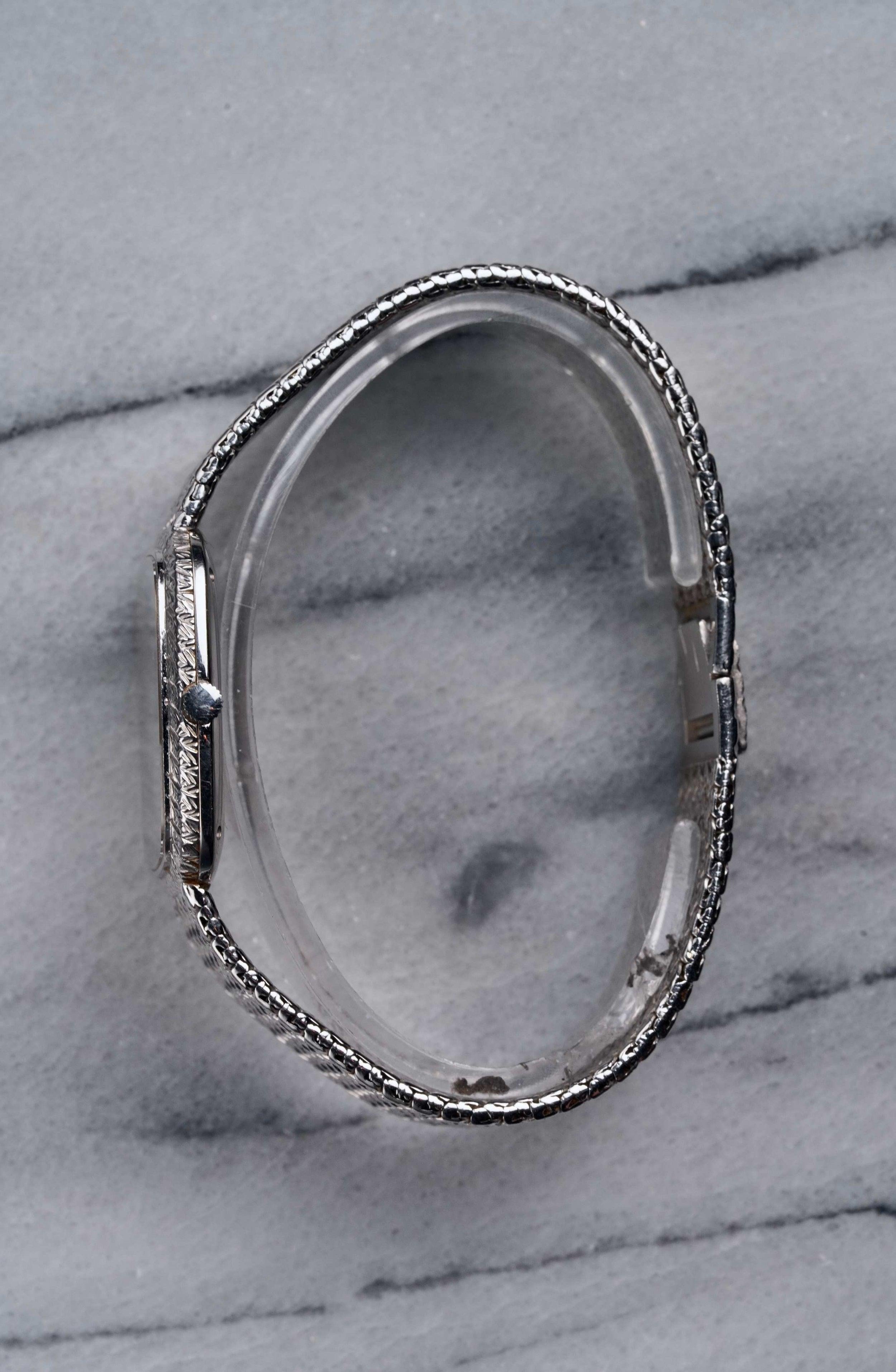 Women's Piaget Watch with Onyx & Diamond in 18K White Gold, 1980s For Sale
