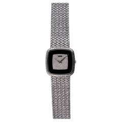 Piaget Watch with Onyx & Diamond in 18K White Gold, 1980s